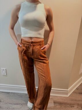 Cream Ribbed Crop Tank Top - Sleeveless